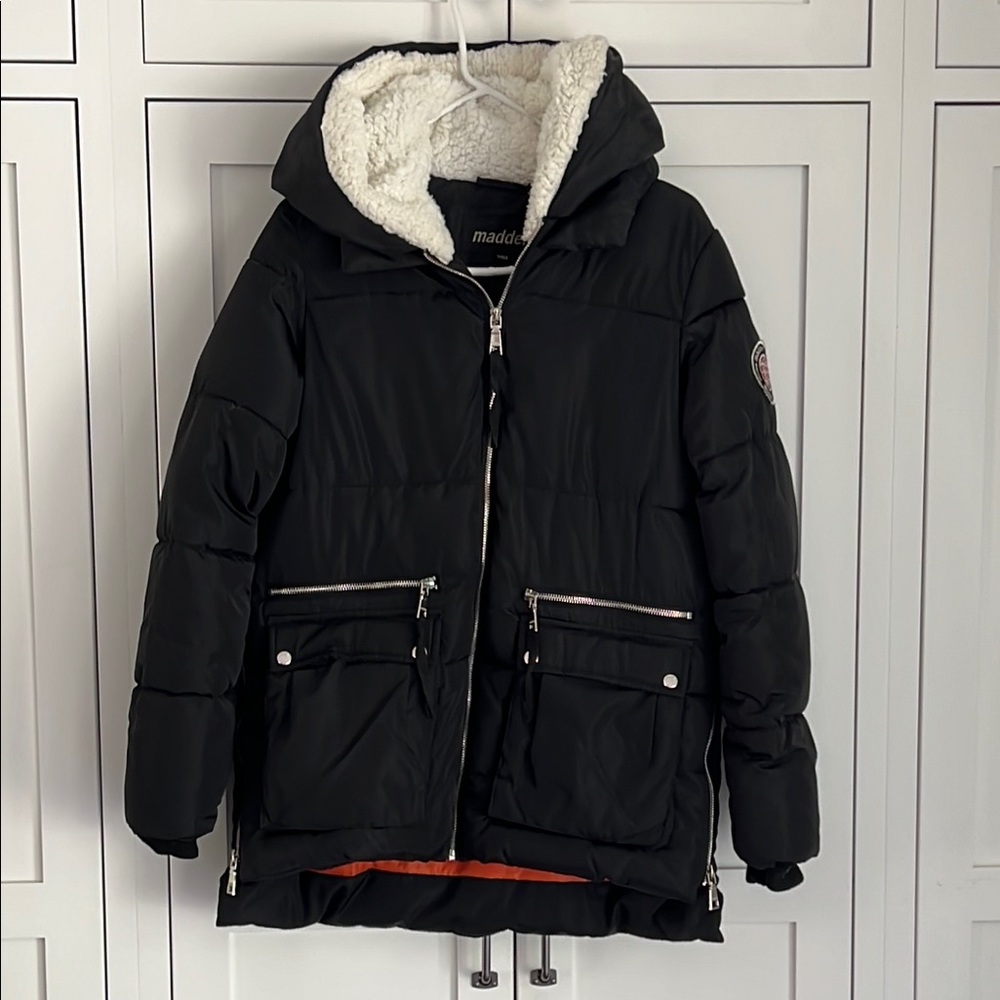 Steve Madden Black and White Puffer Jacket Quilted Design